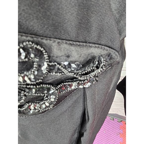 Vintage Cachet Bari Protas Black Dress Beaded Waist Womens Sz M Long Sleeve Gown - Picture 7 of 16